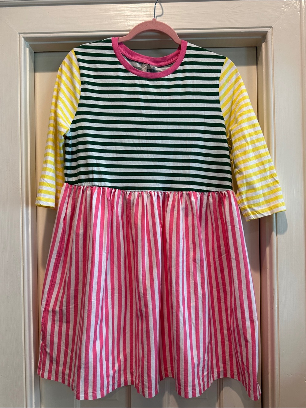 ASOS Striped Colorblock Mini Dress in Pink, Green & Yellow